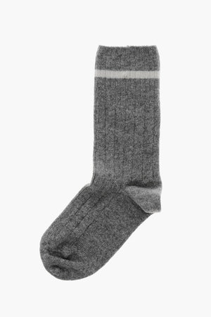 Calzini in Misto Cashmere a Costine con Logo Ricamato