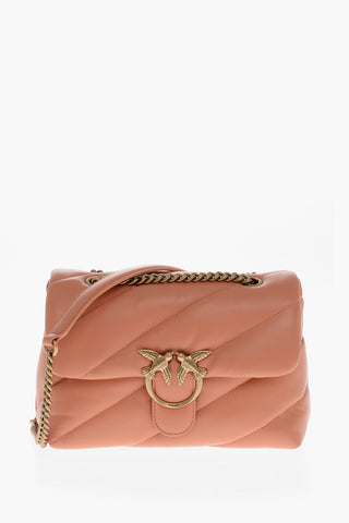 Puff Leather Shoulder Bag with Gold-Tone Logo