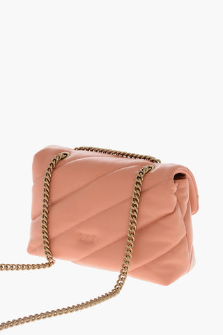 Puff Leather Shoulder Bag with Gold-Tone Logo