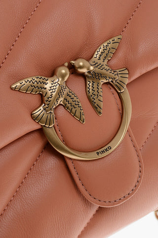 Puff Leather Shoulder Bag with Gold-Tone Logo