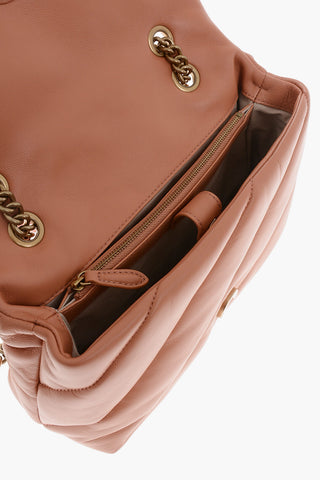 Puff Leather Shoulder Bag with Gold-Tone Logo