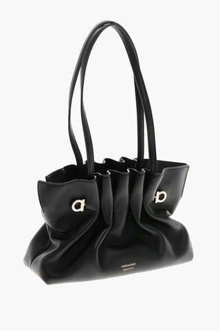 Draped Leather Bag with Gold-Effect Monogram