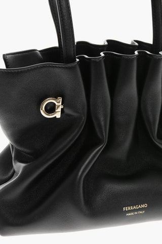 Draped Leather Bag with Gold-Effect Monogram