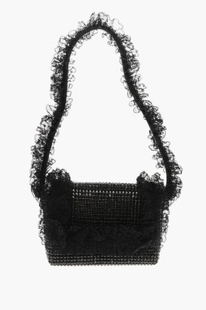 RESIDENCY CHRISTOPHER KANE Einfarbige Schultertasche mit Allover-Kristallen und Spitzen-Details