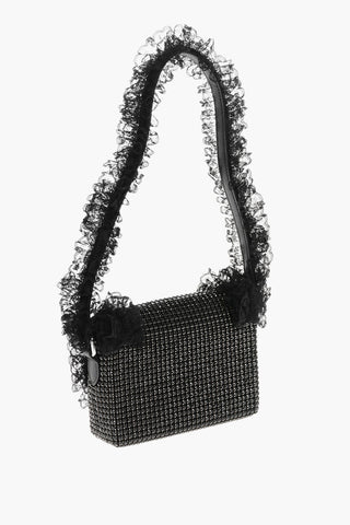 RESIDENCY CHRISTOPHER KANE Solid-Color Shoulder Bag with All-Over Crystals and Lace Details