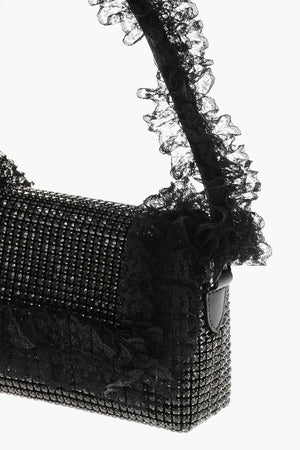 RESIDENCY CHRISTOPHER KANE Einfarbige Schultertasche mit Allover-Kristallen und Spitzen-Details