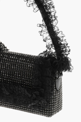 RESIDENCY CHRISTOPHER KANE Solid-Color Shoulder Bag with All-Over Crystals and Lace Details