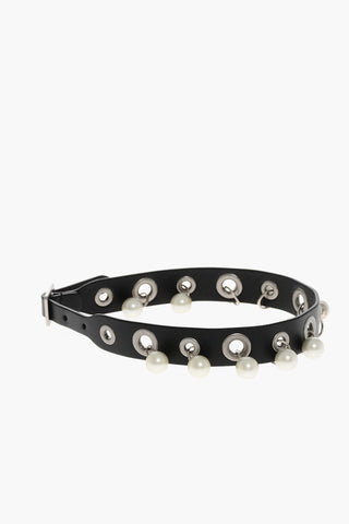 Choker in Pelle con Occhielli in Metallo e Perle 