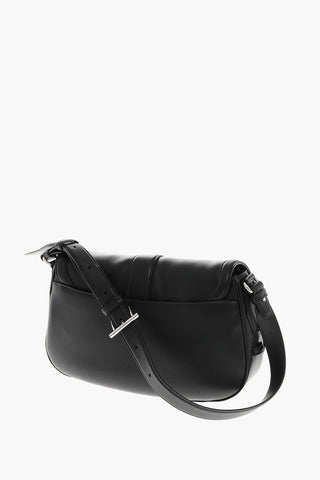 Maxi Leather Saddle Bag with Logo