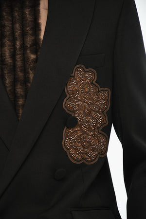 Virgin Wool-Blend Double-Breasted Jacket with Sequins