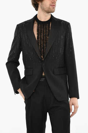 Virgin Wool-Blend Jacket LOS ANGELES with All-Over Strass and Flap Pockets