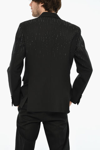 Giacca LOS ANGELES In Misto Lana Vergine con Strass All-Over e Tasche ad Aletta