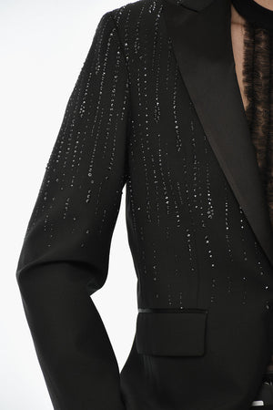 Virgin Wool-Blend Jacket LOS ANGELES with All-Over Strass and Flap Pockets