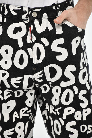 Pantaloni Bicolore con Logo All-Over a Contrasto