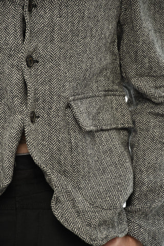 Blazer a 3 Bottoni In Lana Herringbone con Toppe in Pelle Vegan