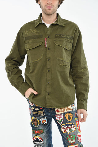 Overshirt in Cotone Effetto Distressed