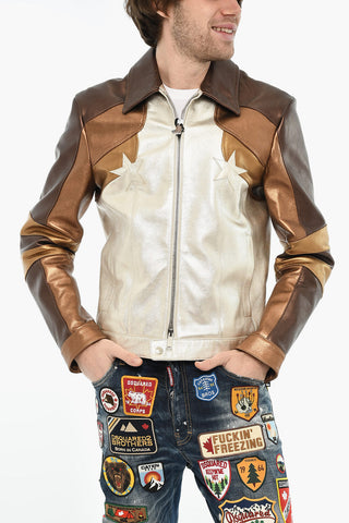 Color-Block-Jacke aus metallisiertem Leder