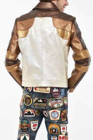Color-Block-Jacke aus metallisiertem Leder