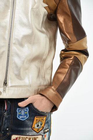 Color-Block-Jacke aus metallisiertem Leder