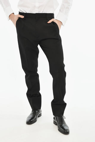 Cigarette-Fit Virgin Wool Trousers with Rhinestone Side Stripe