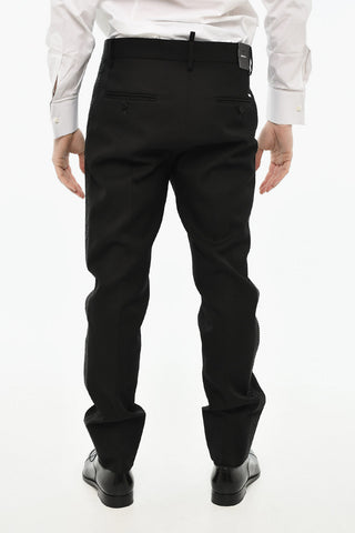 Cigarette-Fit Virgin Wool Trousers with Rhinestone Side Stripe
