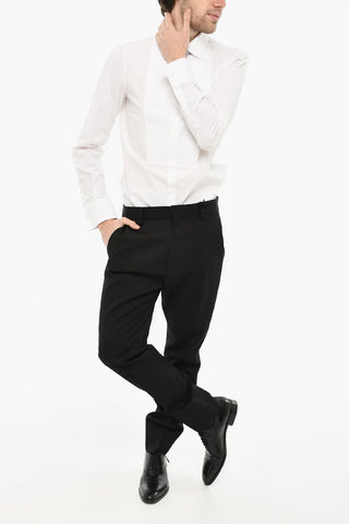 Cigarette-Fit Virgin Wool Trousers with Rhinestone Side Stripe