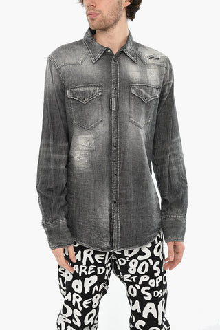 Denim-Hemd mit Acid-Wash-Effekt