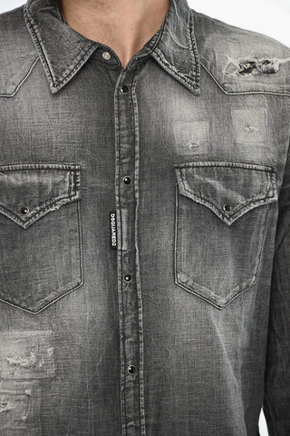 Denim-Hemd mit Acid-Wash-Effekt