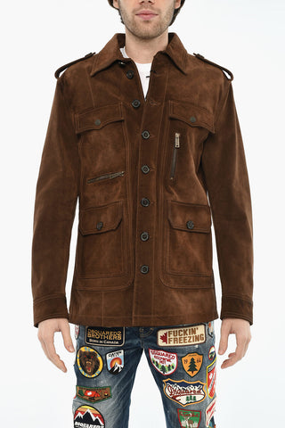 Utility-Jacke aus Wildleder mit Logoknöpfen