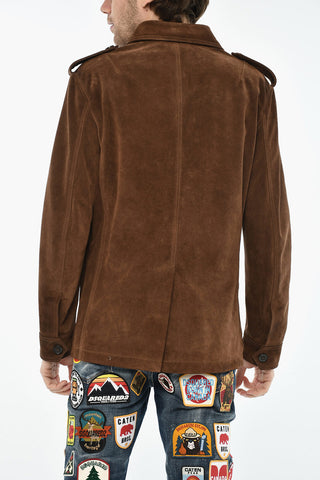 Utility-Jacke aus Wildleder mit Logoknöpfen