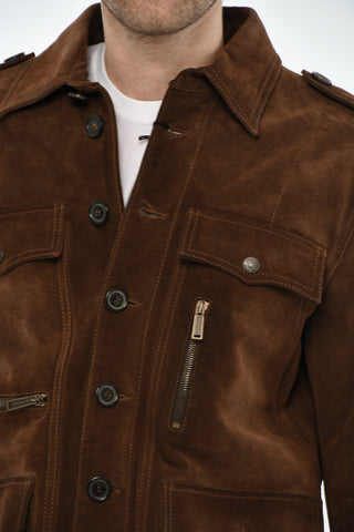Utility-Jacke aus Wildleder mit Logoknöpfen