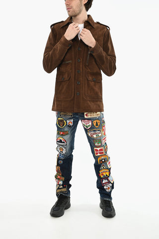 Utility-Jacke aus Wildleder mit Logoknöpfen