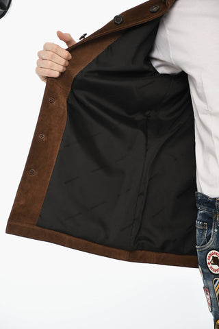 Utility-Jacke aus Wildleder mit Logoknöpfen