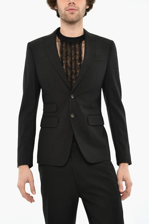 Blazer a Due Bottoni Lana Vergine Stretch con Revers a Lancia