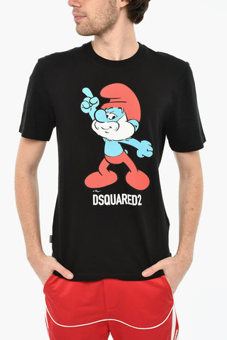 THE SMURFS Cotton Crewneck T-Shirt with Front Print
