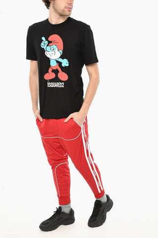 THE SMURFS Cotton Crewneck T-Shirt with Front Print