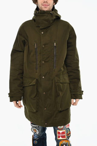 숨김 단추 여밈과 후드가 있는 면 코트
