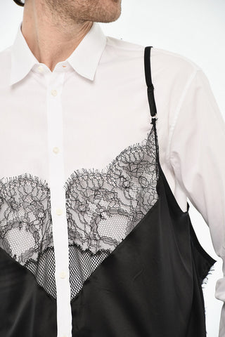 Camicia in Popeline di Cotone con Dettagli in Pizzo
