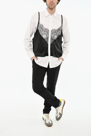 Camicia in Popeline di Cotone con Dettagli in Pizzo
