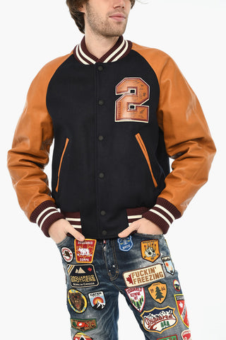 Bomber in Misto Lana con Maniche in Pelle