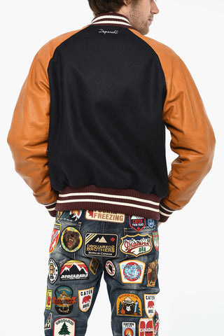 Bomber in Misto Lana con Maniche in Pelle