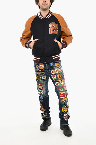 Bomber in Misto Lana con Maniche in Pelle