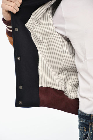 Bomber in Misto Lana con Maniche in Pelle