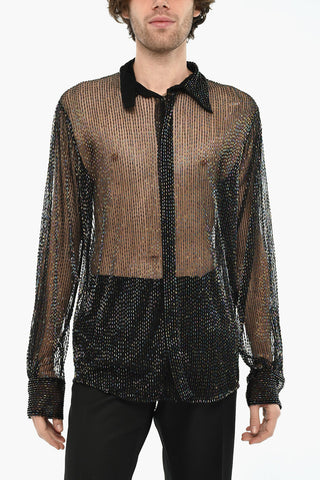 Transparent Shirt with All-Over Strass