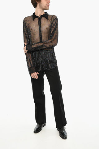 Transparent Shirt with All-Over Strass