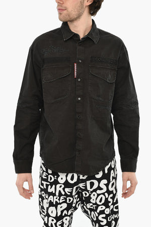 Vintage-Effect Overshirt with Embossed Logo