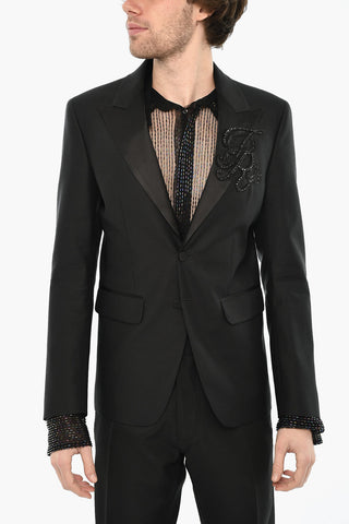 Zweiknopf-Blazer aus Schurwolle und Seide mit Pailletten