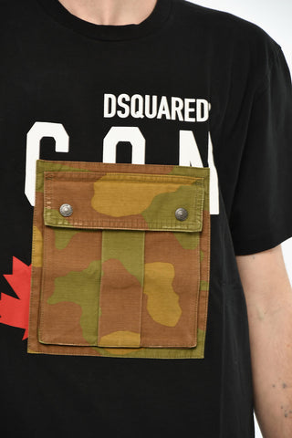 Cotton Crewneck T-Shirt With Front Camouflage Pocket