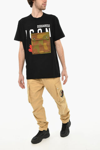 Cotton Crewneck T-Shirt With Front Camouflage Pocket