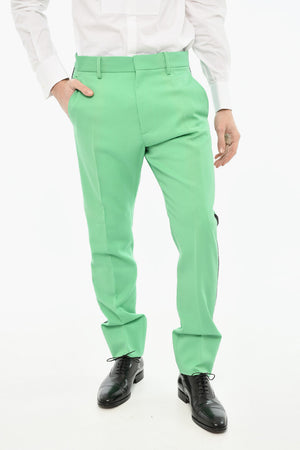 Cigarette-Fit Virgin Wool Trousers with Rhinestone Side Stripe